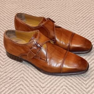 *MAGNANNI " Marco II "  Brown Leather Cap Toe Monk Strap  Shoes Mens SZ 10.5